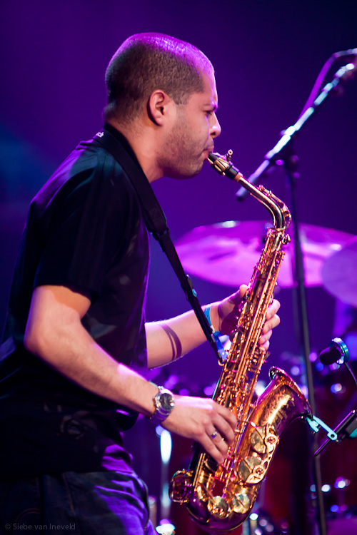 22 years old saxophonist Alex Han with Marcus Miller - TUTU Revisited. North Sea Jazz 2010, Rotterdam, The Netherlands.